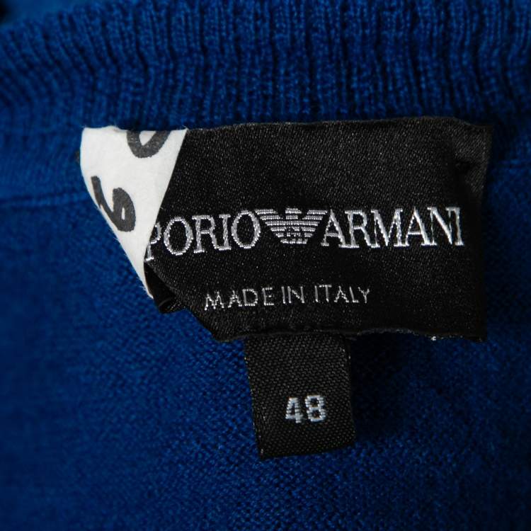 مملوكة مسبقًا Emporio Armani Blue Wool V-Neck Long Sleeve Jumper M