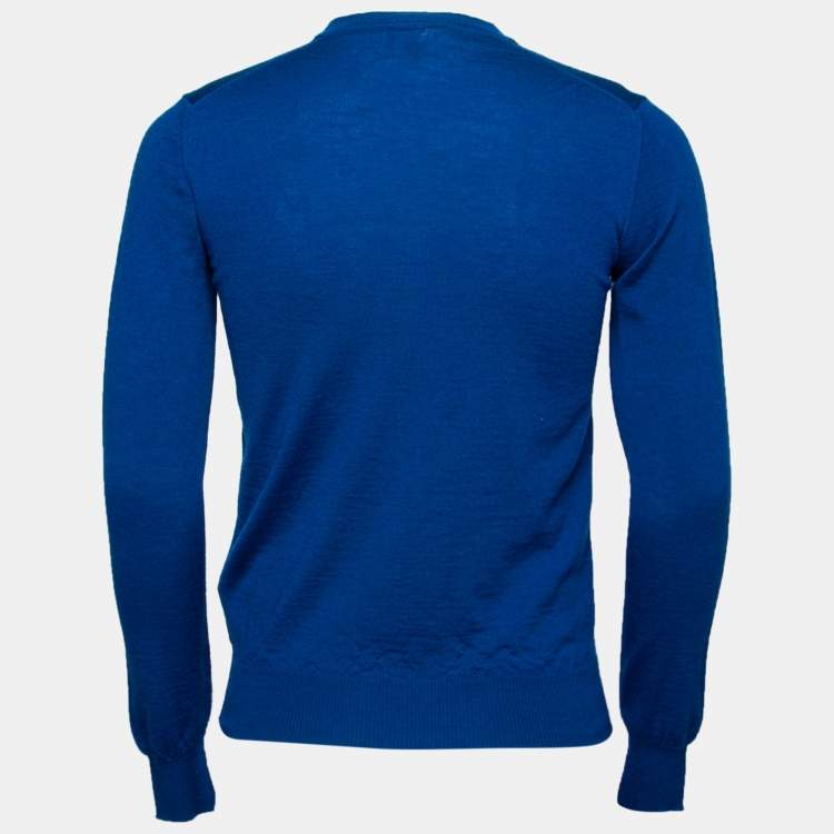 مملوكة مسبقًا Emporio Armani Blue Wool V-Neck Long Sleeve Jumper M