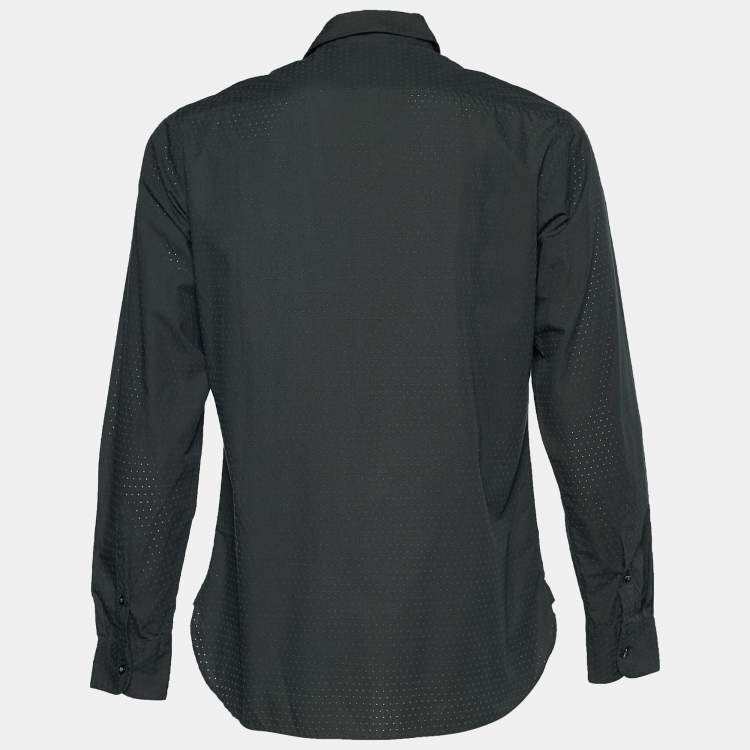 Pre Owned Emporio Armani Dark Green Perforated Cotton Button Front Shirt L