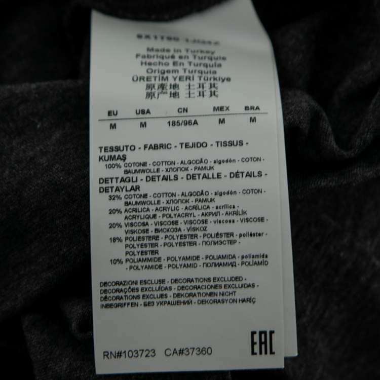 Pre Owned Emporio Armani Grey Cotton Appliqued V-Neck Short Sleeve T-Shirt M
