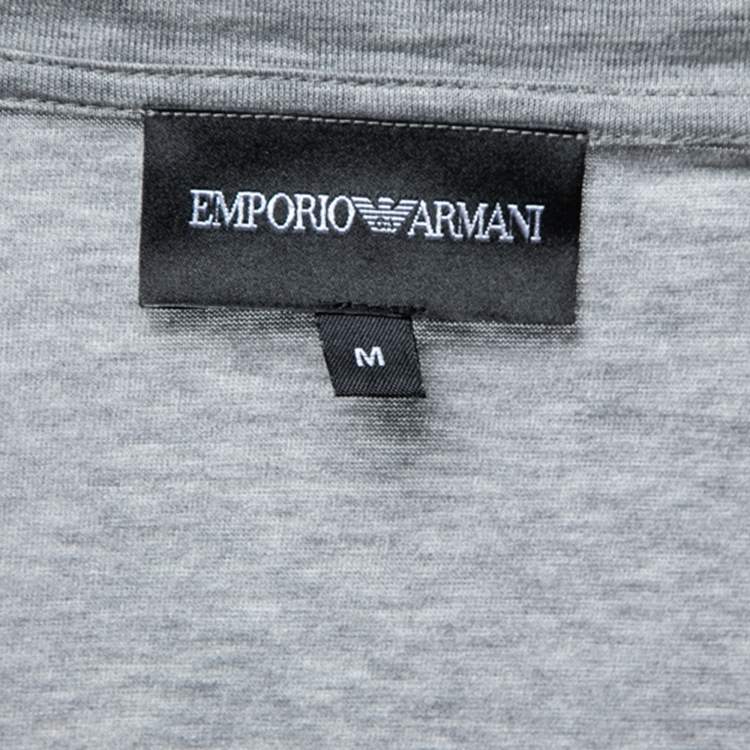 مملوكة مسبقًا Emporio Armani Grey Cotton Printed V-Neck Short Sleeve T-Shirt M
