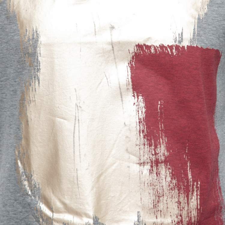 مملوكة مسبقًا Emporio Armani Grey Cotton Printed V-Neck Short Sleeve T-Shirt M