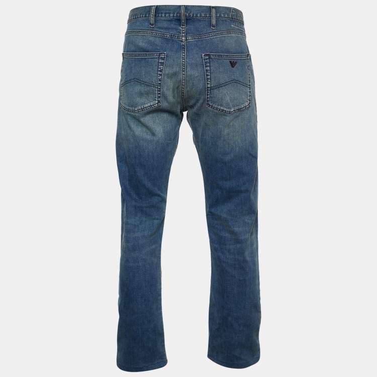 Pre Owned Emporio Armani Navy Blue Denim Straight Leg Jeans XL Waist 37.5"