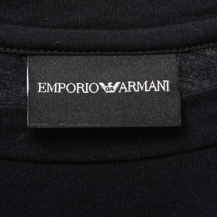 Pre Owned Emporio Armani Black Cotton Logo Printed Crew Neck T-Shirt XXL