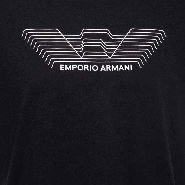 Pre Owned Emporio Armani Black Cotton Logo Printed Crew Neck T-Shirt XXL
