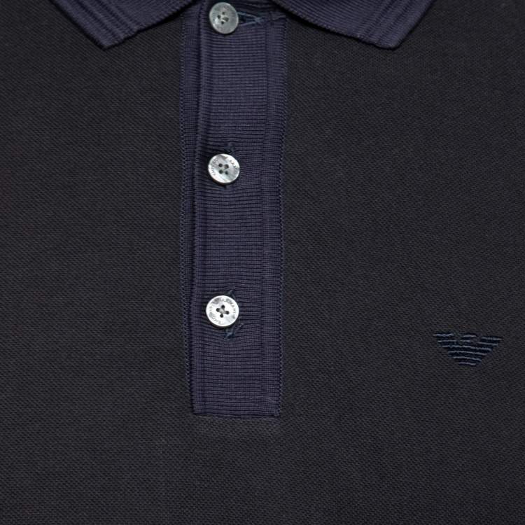 Pre Owned Emporio Armani Black Cotton Pique Contrast Trimmed Polo T-Shirt XL