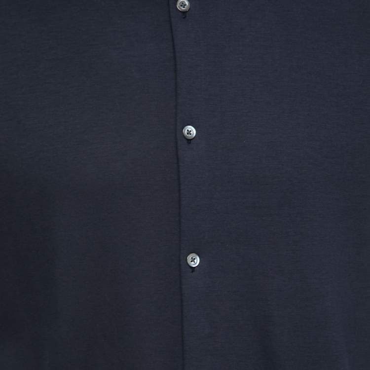 Pre Owned Emporio Armani Navy Blue Stretch Cotton Short Sleeve Shirt 2XL