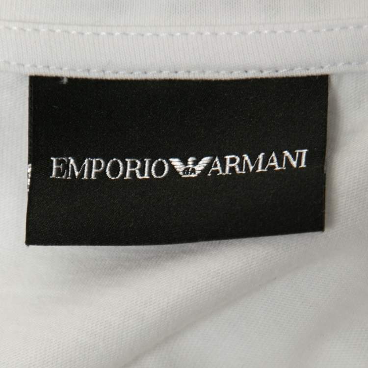 Pre Owned Emporio Armani White Cotton Logo Printed Crewneck T-Shirt XXL