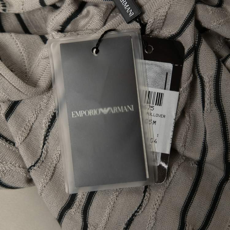 Pre Owned Emporio Armani Beige Stripe Knit V Neck T-Shirt S