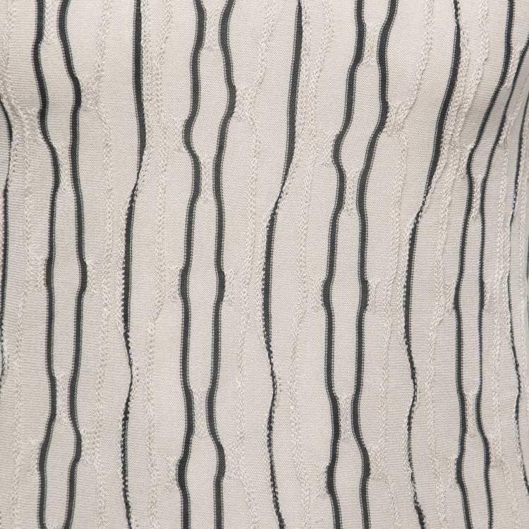 Pre Owned Emporio Armani Beige Stripe Knit V Neck T-Shirt S