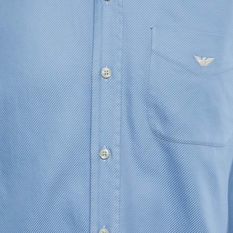 Pre Owned Emporio Armani Blue Diagonal Striped Cotton Button Down Shirt L