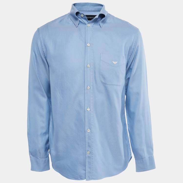 Hoofd schade borstel Emporio Armani Blue Diagonal Striped Cotton Button Down Shirt L Emporio  Armani | TLC