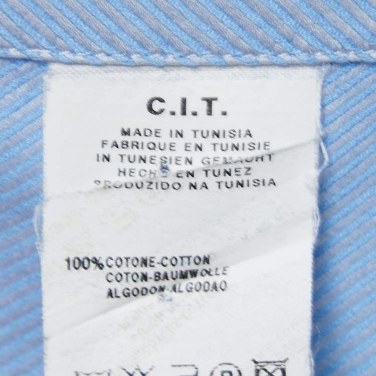 Pre Owned Emporio Armani Blue Diagonal Striped Cotton Button Down Shirt L