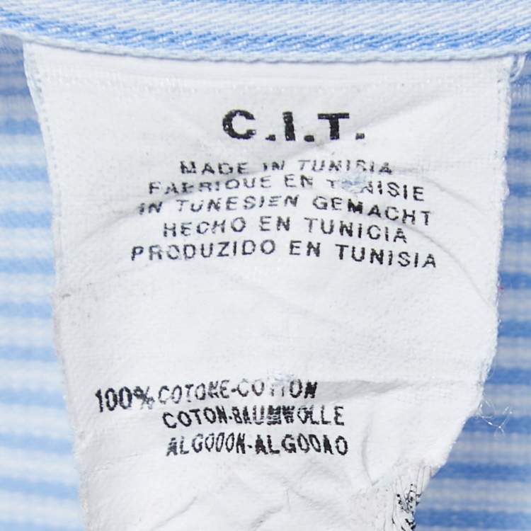 Pre Owned Emporio Armani Light Blue Striped Cotton Button Shirt M