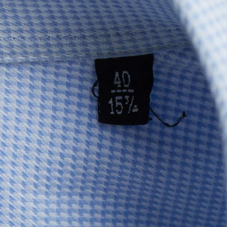Pre Owned Emporio Armani Blue Patterned Cotton Button Down Shirt M