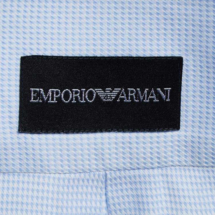 Pre Owned Emporio Armani Blue Patterned Cotton Button Down Shirt M