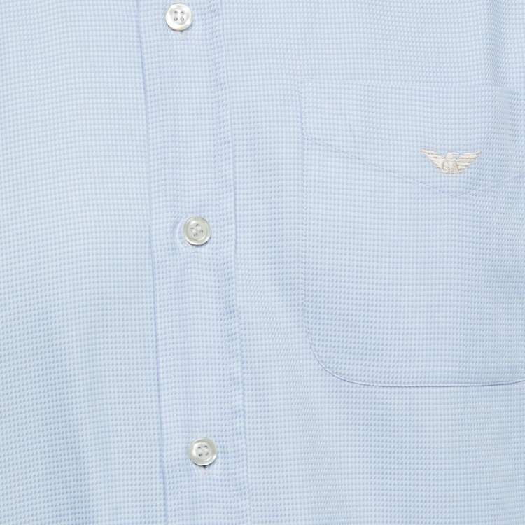 Pre Owned Emporio Armani Blue Patterned Cotton Button Down Shirt M