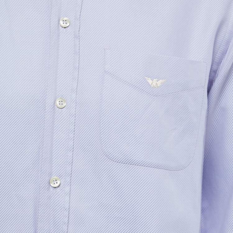 Pre Owned Emporio Armani Blue and Purple Striped Cotton Long Sleeve Shirt L