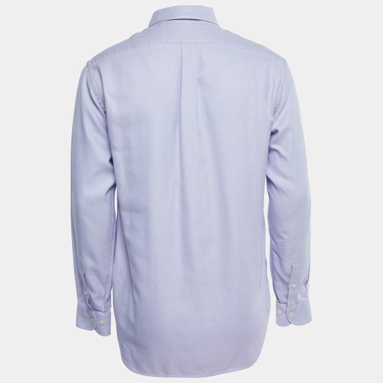 Pre Owned Emporio Armani Blue and Purple Striped Cotton Long Sleeve Shirt L