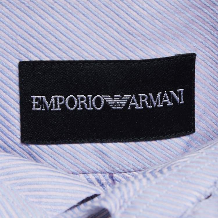 Pre Owned Emporio Armani Blue and Purple Striped Cotton Long Sleeve Shirt L