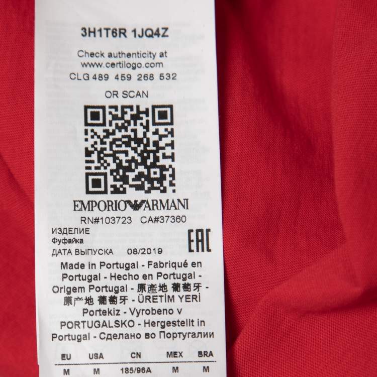 Pre Owned Emporio Armani Red Cotton Printed Crew Neck T-Shirt M