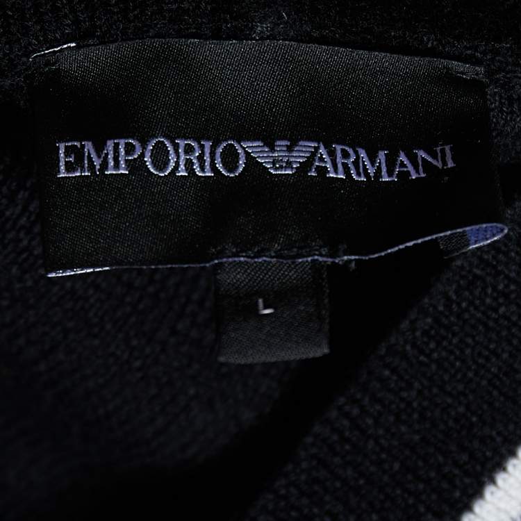 مملوكة مسبقًا Emporio Armani Black Wool Logo Embroidered Turtleneck Jumper L