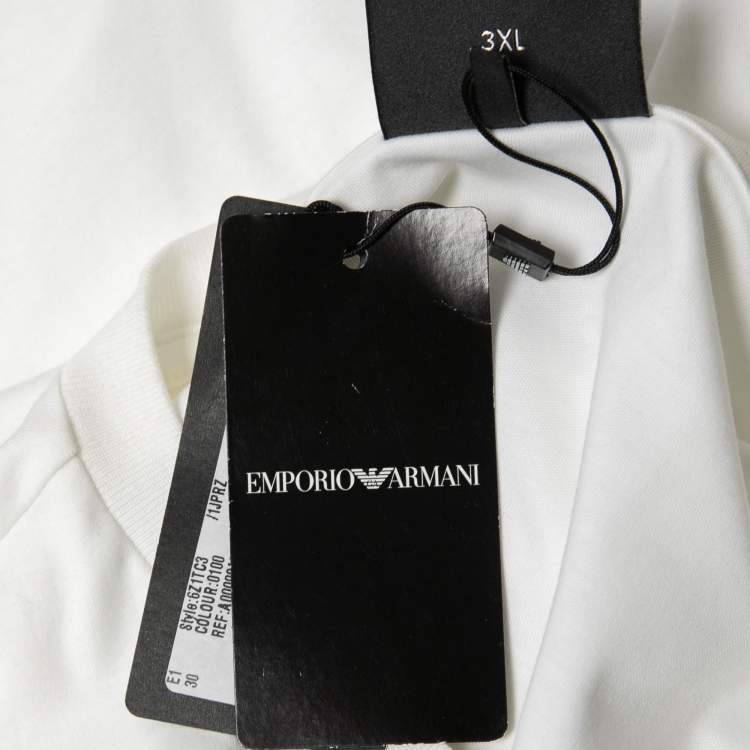مملوكة مسبقًا Emporio Armani White Logo Flock Print Cotton Crew Neck T-Shirt 3XL