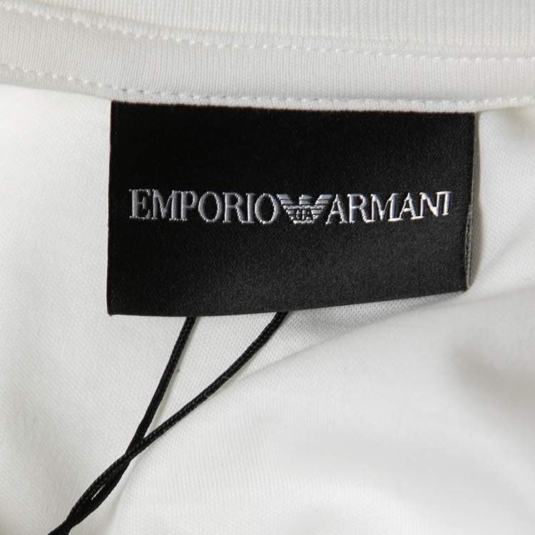 مملوكة مسبقًا Emporio Armani White Logo Flock Print Cotton Crew Neck T-Shirt 3XL