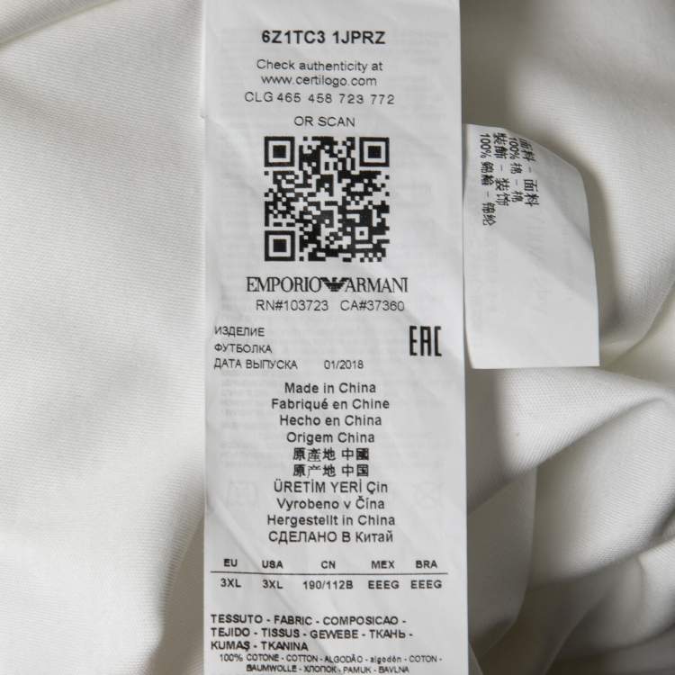 مملوكة مسبقًا Emporio Armani White Logo Flock Print Cotton Crew Neck T-Shirt 3XL