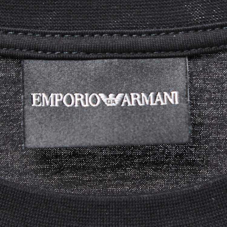 Pre Owned Emporio Armani Black Jersey Logo Band Detail T-Shirt L