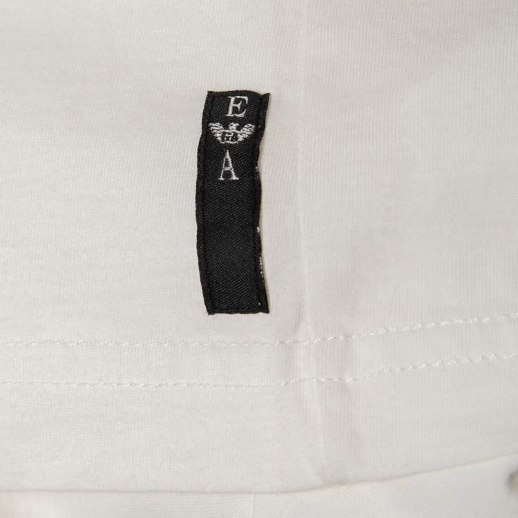 Pre Owned Emporio Armani Misura White Logo Print Cotton Long Sleeve T-Shirt XL