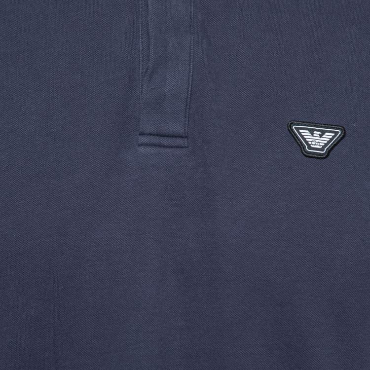 Pre Owned Emporio Armani Navy Blue Cotton Pique Polo T-Shirt XL