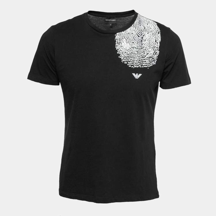 Pre Owned Emporio Armani Black Graphic Print T-Shirt M