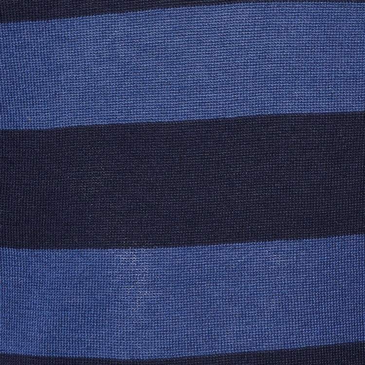مملوكة مسبقًا Emporio Armani Navy Blue Striped V-Neck Sweater S
