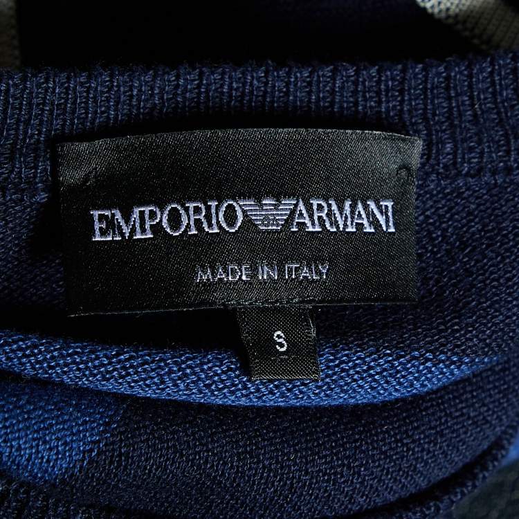 مملوكة مسبقًا Emporio Armani Navy Blue Striped V-Neck Sweater S