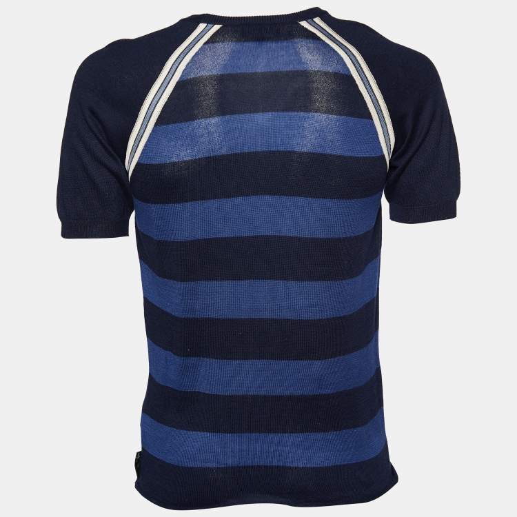 مملوكة مسبقًا Emporio Armani Navy Blue Striped V-Neck Sweater S