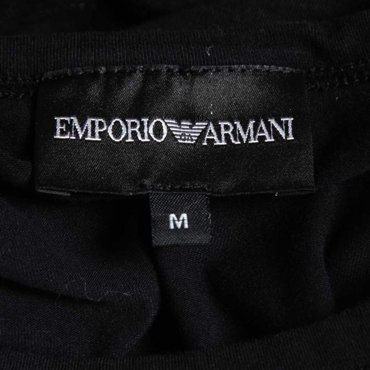 مملوكة مسبقًا Emporio Armani Black Logo Print Cotton Crew Neck T-Shirt M