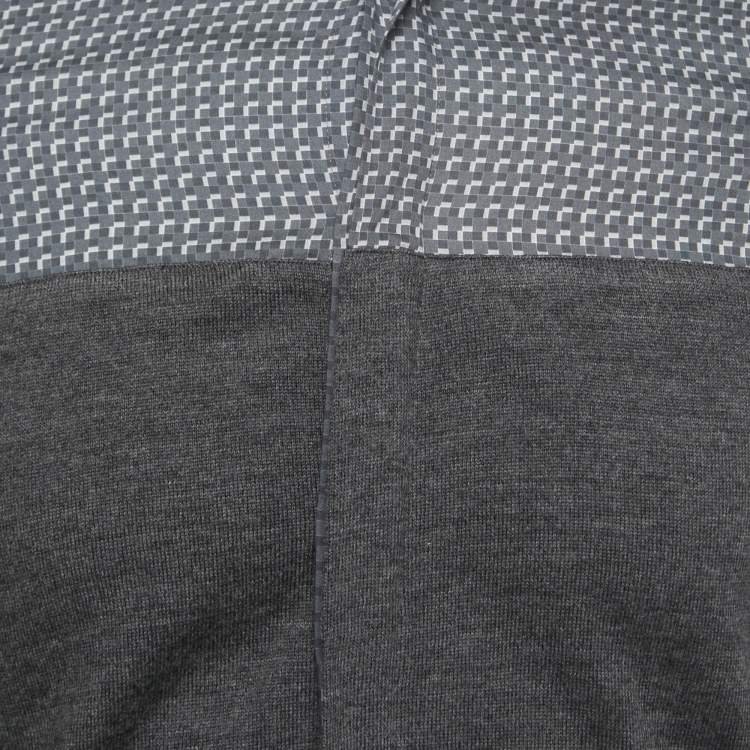 Pre Owned Emporio Armani Grey Patterned Cotton and Wool Knit Full Sleeve Shirt S