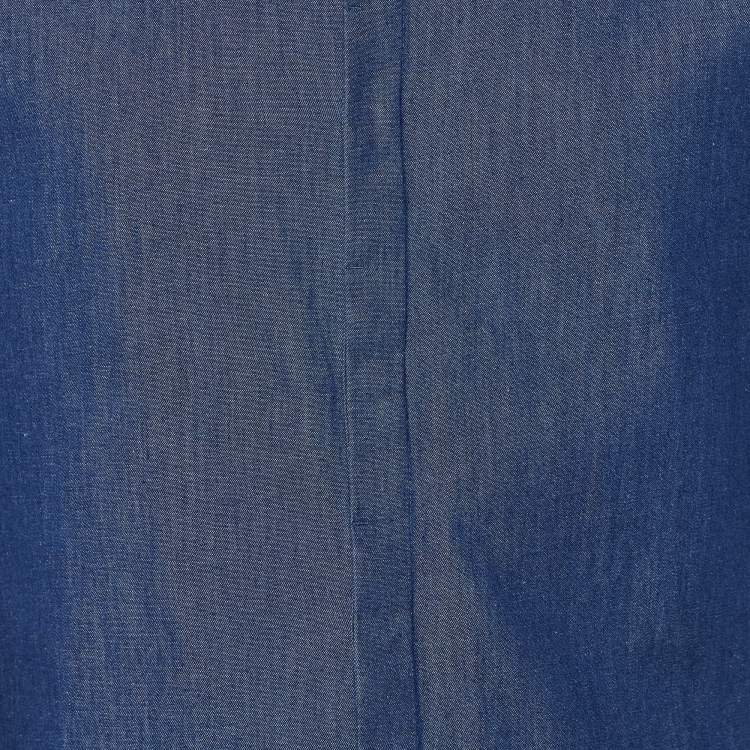 Pre Owned Emporio Armani Navy Blue Denim Contrast Collar Slim Fit Shirt M