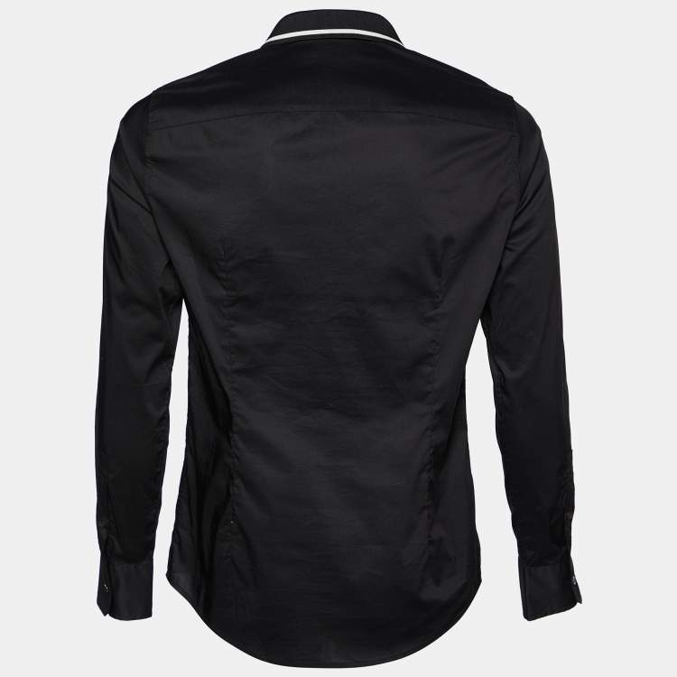 مملوكة مسبقًا Emporio Armani Black Cotton Logo Detail Collar Slim Fit Shirt M