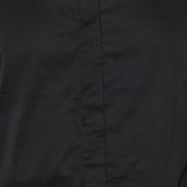 مملوكة مسبقًا Emporio Armani Black Cotton Logo Detail Collar Slim Fit Shirt M