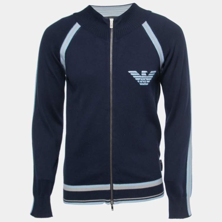 Pre Owned Emporio Armani Navy Blue Knit Zip Front Jacket M