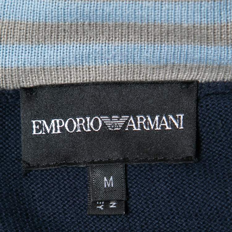 Pre Owned Emporio Armani Navy Blue Knit Zip Front Jacket M