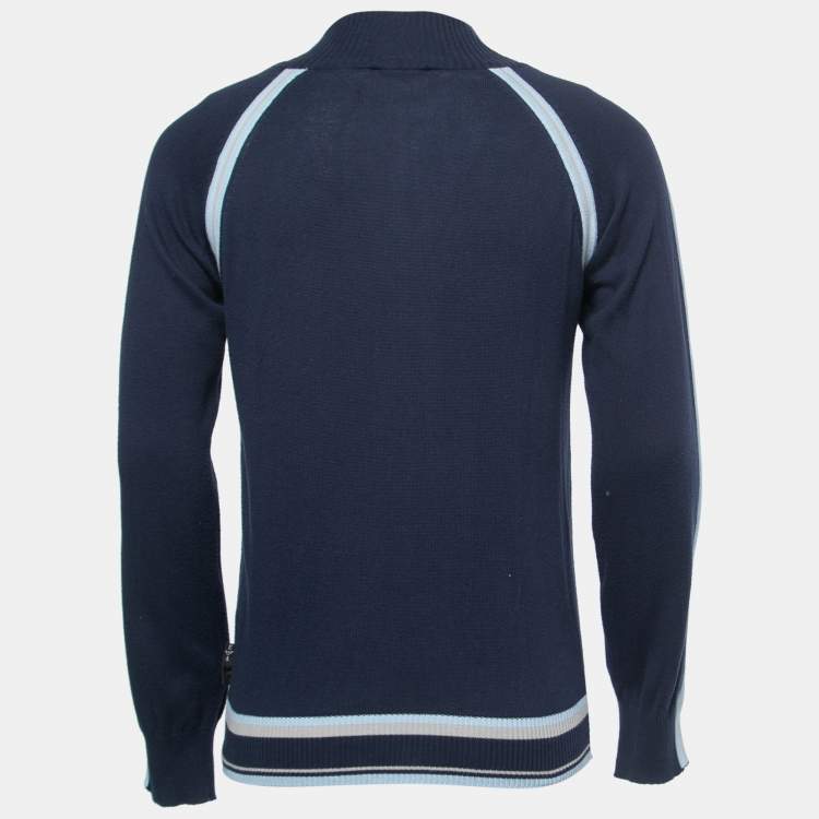 Pre Owned Emporio Armani Navy Blue Knit Zip Front Jacket M