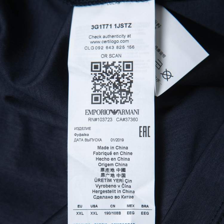 مملوكة مسبقًا Emporio Armani Navy Blue Cotton Crew Neck Half Sleeve T-Shirt XXL