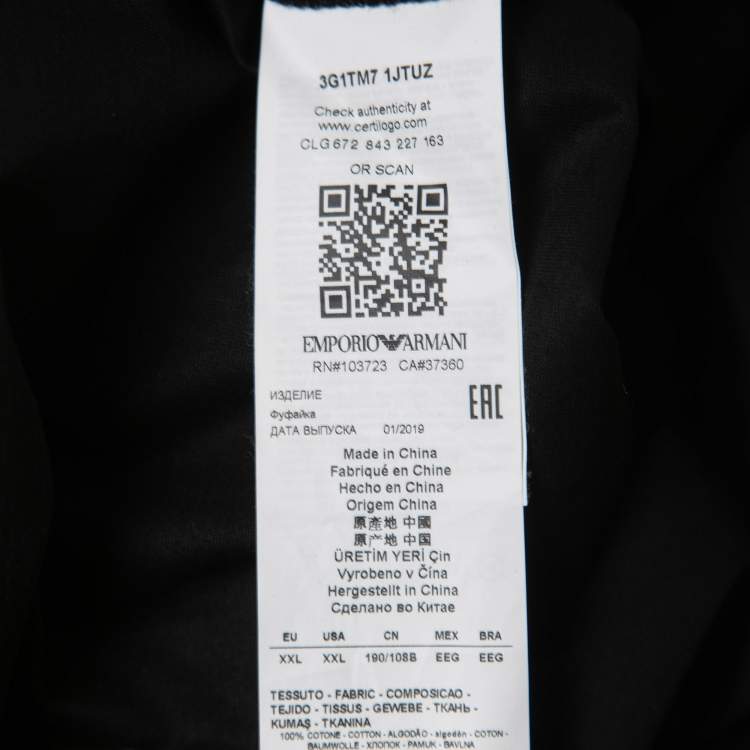 مملوكة مسبقًا Emporio Armani Black Cotton Logo Print T-Shirt 2XL