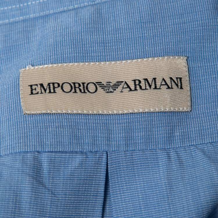 Pre Owned Emporio Armani Blue Cotton Full Sleeve Shirt M