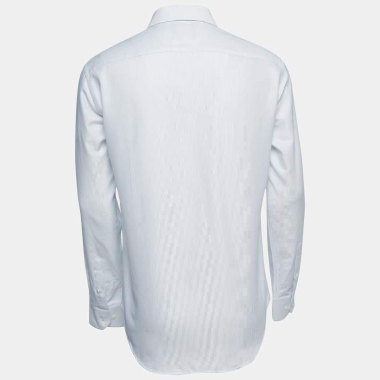 مملوكة مسبقًا Emporio Armani White Striped Cotton Button Front Modern Fit Full Sleeve Shirt M