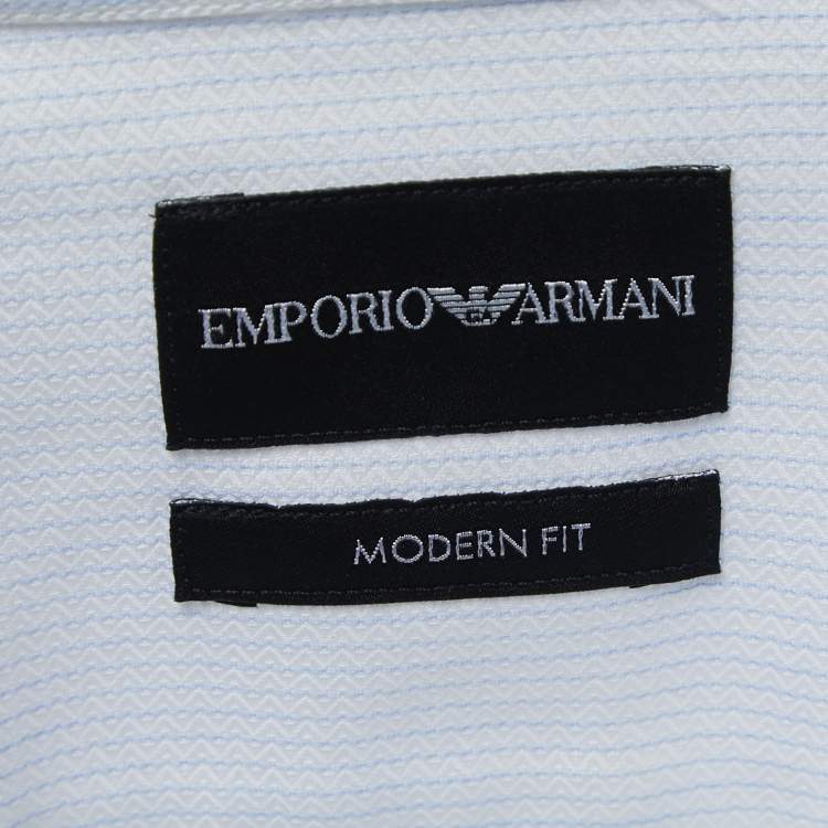 مملوكة مسبقًا Emporio Armani White Striped Cotton Button Front Modern Fit Full Sleeve Shirt M