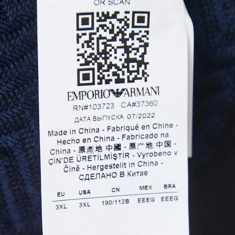 Pre Owned Emporio Armani Navy Blue/Black Patterned Wool Knit Crew Neck Sweater 3XL